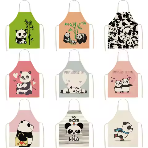 Cartoon Panda Multi-functional Linen Apron Dress Garden Children's Aprons for Woman Man Kids Pink Ki