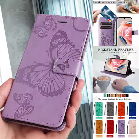 Wallet Big Butterfly Leather Case For Xiaomi Redmi 12C 10C 9A 9C 9T Note 12 Pro 12S 11 Pro 11S 10 Pr