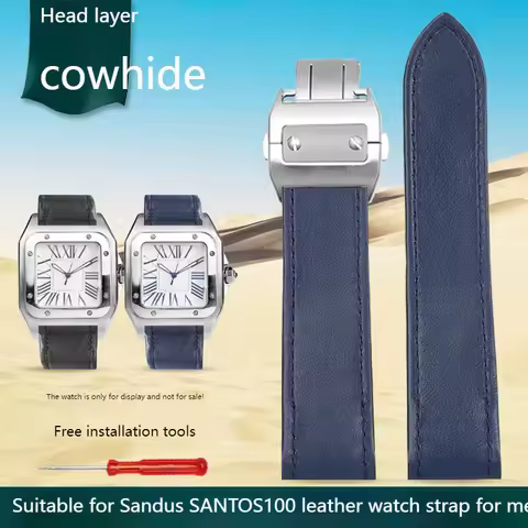 For Cartier Santos Fashion Sports Leather Bracelet Men's Santos 100 Business Leather Watch Straw 20m