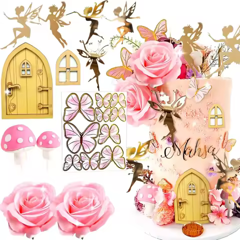 LaVenty Pink Cake Decoration Mushroom Cake Decoration Fairy Cake Decoration Garden Fairy Cake Decora
