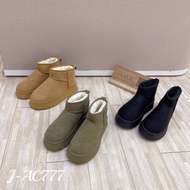 (((J-AC777) Rear Label Shape Short Snow Boots