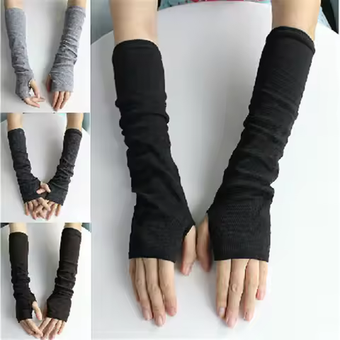 Winter Warm Long Sleeves Gloves for Man Women Fingerless Stripe Hip-Hop Knitted Elbow Mittens Elasti