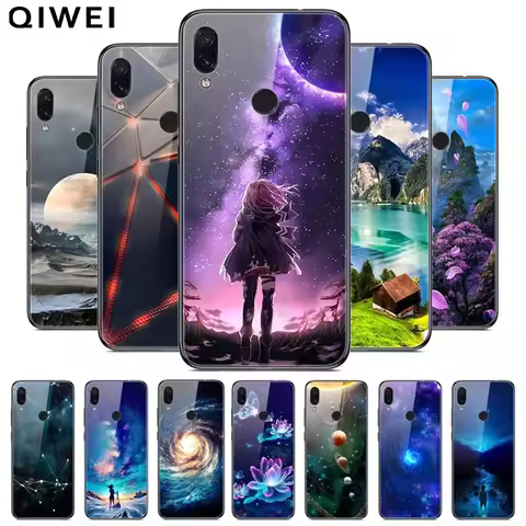 For Xiaomi Redmi Note 7 Case Tempered Glass Hard Back Cover For Xiomi Redmi Note7 Phone Cases Soft B
