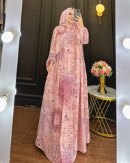 K-FASHION Gamis Set Hijab Terbaru 2024 Kekinian Baju Wanita Lebaran Model Baru Import Viral Premium Mewah Outfit Gradasi 2 Warna Modern Simple Elegan Herlin Ada Semua Bahan Ceruti Armani Maxmara Silk Rayon Cringkle Airflow Plisket Ready