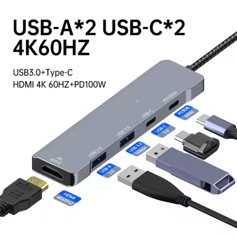 5-in-1 Type-C Hub To 4K 60Hz 5Gbps Hub USB HDTV Type C To USB 3.0 PD 100W Adapter for Macbook Pro IM