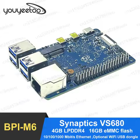 Banana Pi BPI-M6 Synaptics VideoSmart VS680 1 GbE ethernet 4GB LPDDR4 16GB eMMC NPU Up to 6 .75Tops 