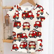 2pcs/Set Young Boy Fire Engine Pattern Loose Casual Pajama Set Boys Firetruck Pajamas Toddler Short 