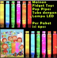 Pop Tubes LED Pop Pipes Squishy Sensory Fidget Toys Mainan Anak Pipa