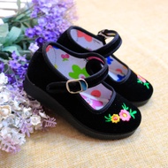 Old Beijing Women Children's Black Cloth Shoes Dance Children's Day Eighth Route Army Red Watch Performance Ethnic Style Red Embroidery