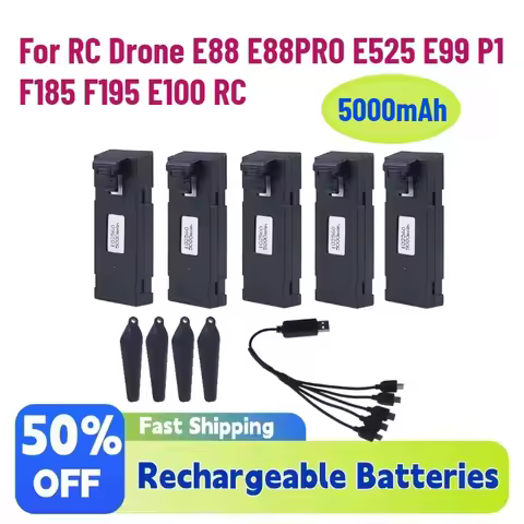 New 3.7V 5000mAh Rechargeable Li-ion Battery for RC Drone E88 E88PRO E525 E99 P1 F185 F195 E100 RC Q