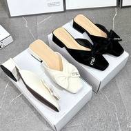 Dép Sục Cao Gót Nữ Mũi Vuông Phối NƠ CHữ MiuMiu êm nhẹ mềm cao 4cm 3cm Kèm ảnh thật