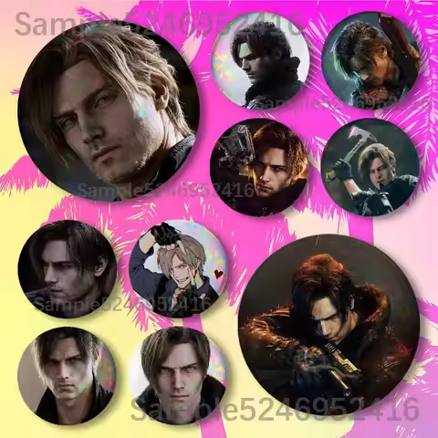 L-Leon Kennedy Resident Evil 9 RE9 Laser Badge Round Creative Pin Brooch Niche Design Brooch for Bac