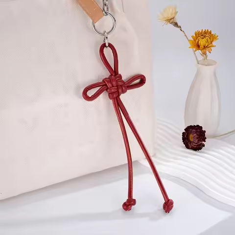 Fashion PU Leather Braided Rope Keychain DIY Braided Knot Chinese Knot Keychain Bag Pendant Gift