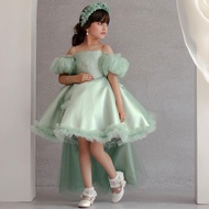 Jill Wish Luxury Sage Green Dubai Girl Dress Flowers Kids Children Princess Clothes for Wedding Birt