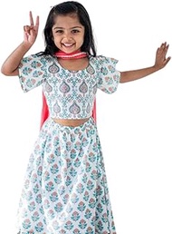 Kids Baju Raya for Eid, Racial Harmony, Deepavali Ethnic Wear Costume Jaipur Floral Girls Lehenga Skirt Blouse in White &amp; Pink