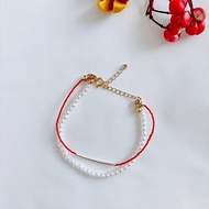 【好緣紅繩】手作法式優雅紅繩手鍊 蠶絲蠟線 純銀 捷克玻璃珍珠
