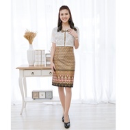 ชุดเดรสผ้าไทย กั๊กลูกไม้ พร้อมซับใน ซิปหลัง dc57(สีดำ)