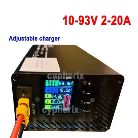 10-93V 2-20A 30A Adjustable Charger 48V 24V 36V 72V 58.4V 87.6V 84V 58.8V 54.6V 67.2V 71.4V 15A 10A 