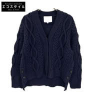 3.1 Phillip Lim 海軍藍羊毛絞花針織隱形紐扣開襟衫，S 碼 [二手]