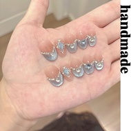 Press on nails handmade [Snow Island Blue Moon] ins Style High-End Wearing nails nails Cat's Eye Coo
