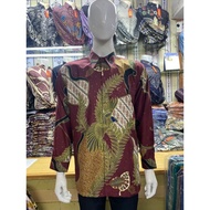 KEMEJA Bird MOTIF Batik PANTJA, MAROON 21187 Men's Long Sleeve Premium Batik Shirt