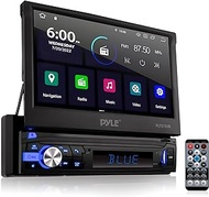 Car Stereo Video Receiver - Multimedia Disc Player, BT Wireless Streaming, Hands-Free Talking, Motorized Fold-Out 7” Touchscreen Display, Multimedia MP4/MP3/USB/AM/FM Radio, Single DIN - PLTS79DUB