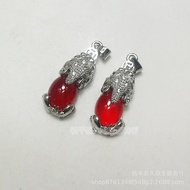 Red Green Agate Inlaid Pixiu Pendant Wholesale Chalcedony S925 Silver Jade Pendant Jade Jewelry Mone
