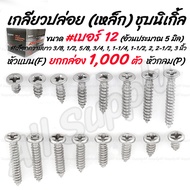 โปรลดพิเศษ ยกกล่อง (1000ตัว) สกรู เกลียวปล่อย เหล็ก ชุบนิเกิ้ล หัวP หัวกลม/ หัวF หัวแบน #เบอร์12. #เ