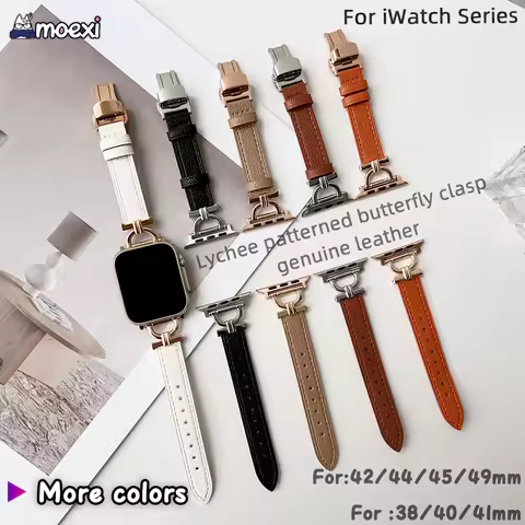 Lychee patterned genuine leather Strap for iwatch HK10 HK9 Pro Max 44/45mm42/38mm 49mm DT70+ HK8 H12