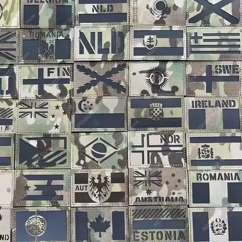 CP Infrared Reflection Flag Patch Spain US UK France Tactical Hook&Loop Patches Backpacks for Clothi