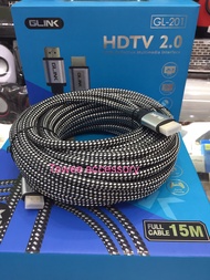 สาย HDMI  3D 4K (V.2.0) M/M สายถัก GLINK GL201 ยาว 1.8M / 3M / 5M / 10 / 15M 20M เมตร GL-201