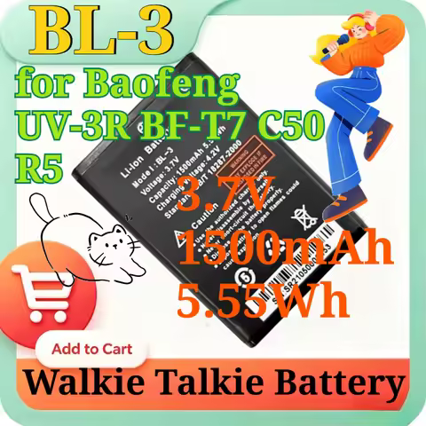BL-3 3.7V 1500mAh 5.55Wh for Baofeng UV-3R BF-T7 C50 R5 Li-ion Replacement Battery Linglong Light Ed