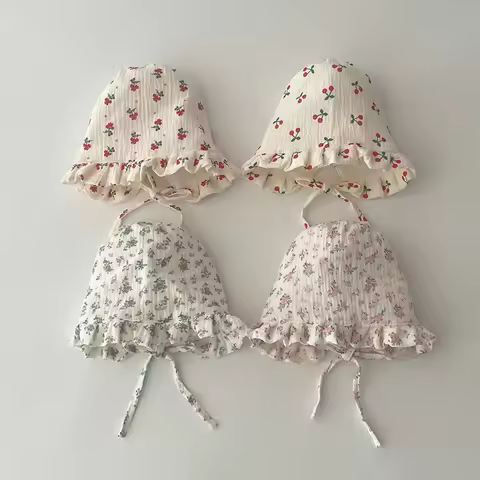 0-12Month Newborn Floral Ear Protection Hat Princess Girl Palace Hats Spring Summer Baby Sunshade Vi