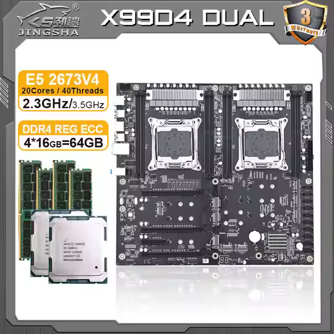 JINGSHA X99 dual CPU motherboard set E5 2673 V4 4*16GB DDR4 Xeon motherboard cpu set lga 2011 V3 X99