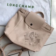 全新 優惠 Longchamp Le Pliage cuir 蝴蝶印花🦋 粉膚色小羊皮後背包 XS🇫🇷
