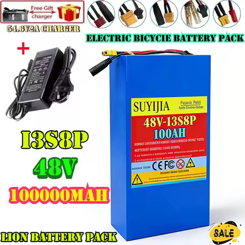 13S8P 48V 100Ah 18650 power lithium battery pack 10000mAh large capacity suitable for 48V 250-1500W 