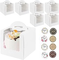 SUGORER 10 Pack Cake Boxes with Handles Cake Boards,8x8x7.5inch Valentine's Day Tall Cake Box with W