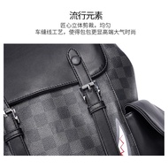 Fashion nd men's bag lattice leather backpack computer bag leisure large capacity Multi Pocket Backpack Travel Backpack Boyfriend Dad Men's Birthday Gift