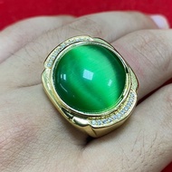 Domineering Big Ring Face Men Green Opal Ring Gem Boss Big Ring Emerald Crystal Inlaid Ring 10.24.1