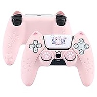 GeekShare Pink Cat Paw PS5 Controller Skin Grips Set Non-Slip Silicone Protective Case Joystick Caps for Playstation 5 Wireless Controller Accessory Kit