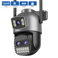 HAMCUS 5G&2.4GHz Three Lens Dual Screen 15MP PTZ WiFi Camera 10X Zoom Waterproof Security CCTV