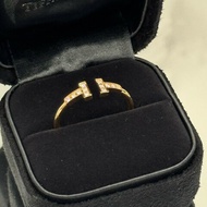 Tiffany 雙T戒指兩邊鑽開口戒指窄版T系列玫瑰金大U 59碼