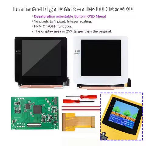 For GBC Laminated Q5 IPS LCD 3.1'' Single Glass Version OSD Menu FRM Kit For Game Boy Color Console