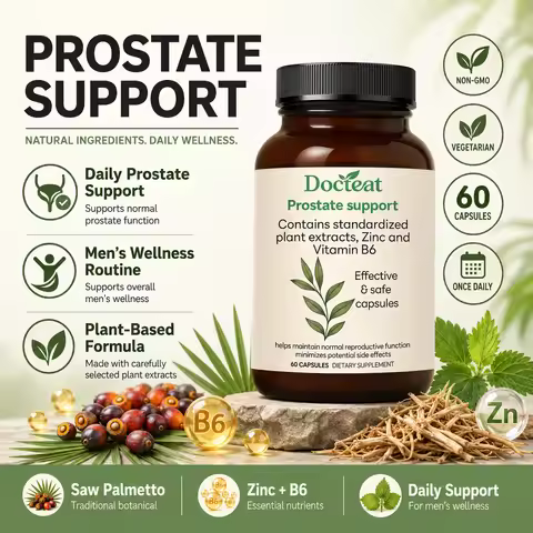 Docteat Prostate Support Capsules for Men 60 CT Saw Palmetto Extract Zinc Vitamin B6 Stinging Nettle