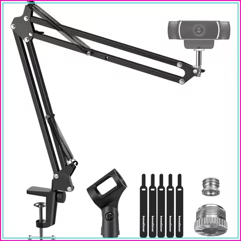 Webcam Stand Boom Arm Mount for Logitech BRIO 4K C920 C922 C930, 1/4"-3/8" & 3/8"-5/8" Screw for Blu