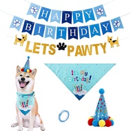 Let's Pawty Dog Birthday Bandana Hat Banner Set Dog Birthday Scarf and Flags Dog Party Supplies