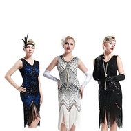 Womens Flapper Dresses 1920s V Neck Beaded Fringed Great Gatsby Dress Party Costume