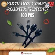 Sudu Garfu Plastik Hitam Dessert Spoon (100pcs)