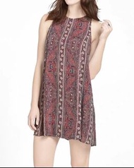 A&F民族風紅色印花軟雪紡A字連身裙Abercrombie & Fitch chiffon red pattern skater dress AF Hollister HCO