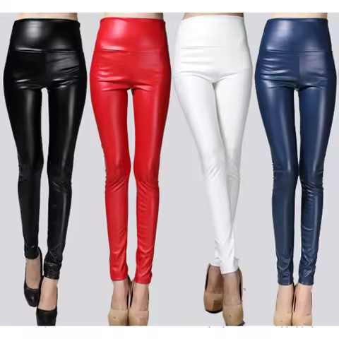 women high waist leggings for lady pencil slim night bar club legging black red patchwork immitation